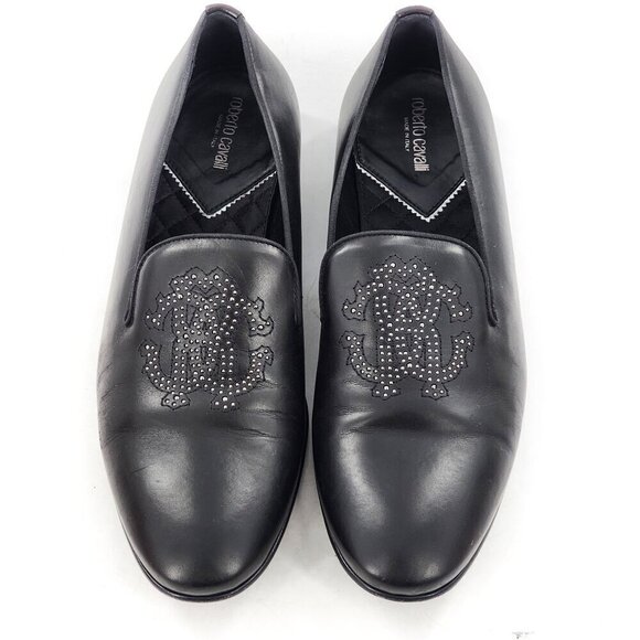 ROBERTO CAVALLI Men's Black Leather Studded Loafers - Picture 1 of 13